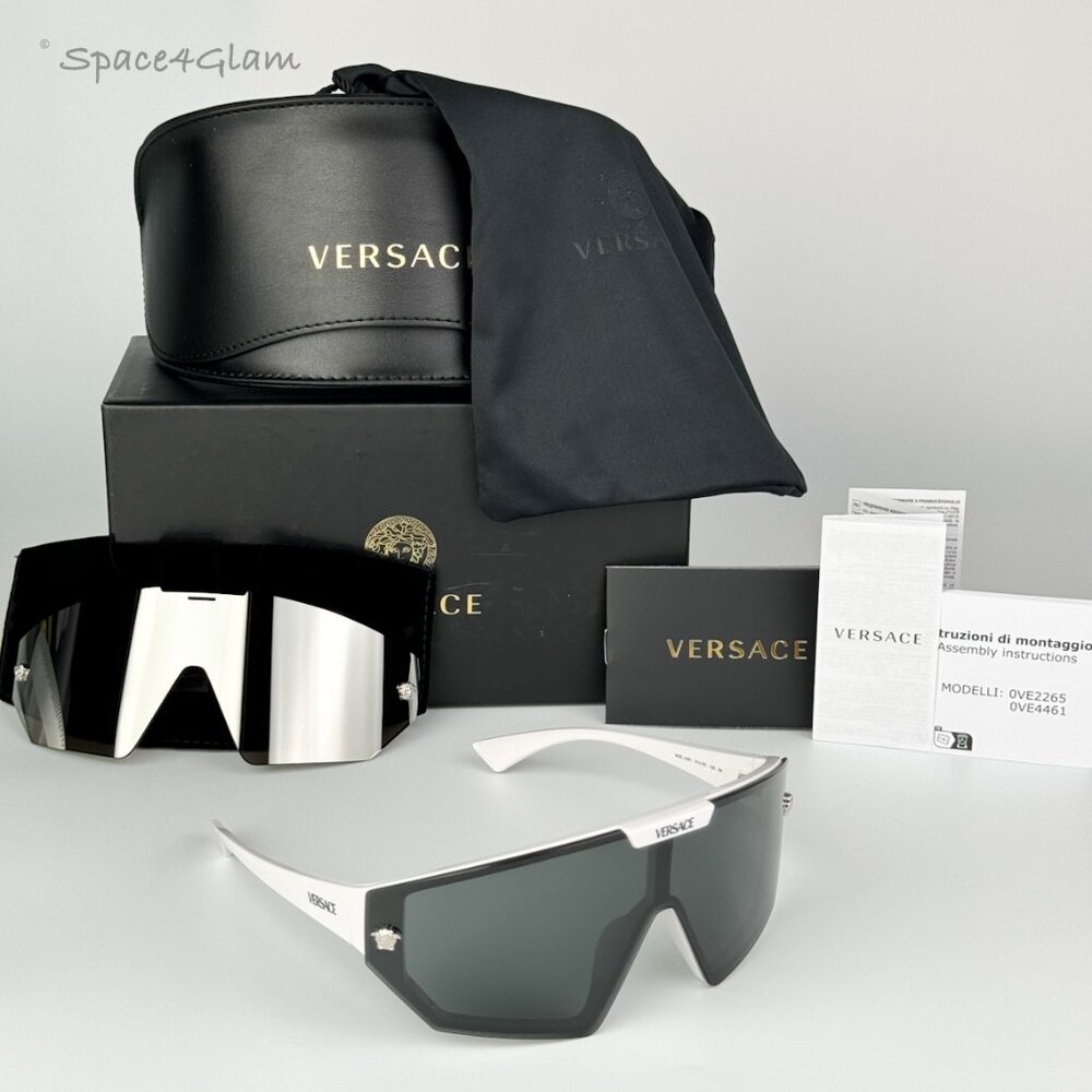 Versace Men Sunglasses White Grey Mirror Silver Detachable VE4461 314/87 NEW